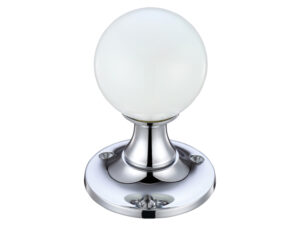 Zoo Hardware Fulton & Bray White Glass Ball Mortice Door Knobs, Polished Chrome - (Sold In Pairs)