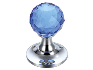 Zoo Hardware Fulton & Bray Facetted Blue Glass Ball Mortice Door Knobs, Polished Chrome - (Sold In Pairs)