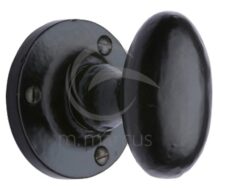 M Marcus Knowle Oval Mortice Door Knob, Smooth Black Iron (Sold In Pairs)