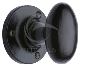 M Marcus Knowle Oval Mortice Door Knob, Smooth Black Iron (Sold In Pairs)