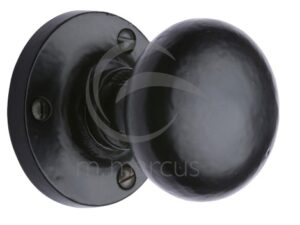 M Marcus Alveley Round Mortice Door Knob, Smooth Black Iron (Sold In Pairs)