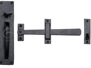 M Marcus Gate Latch & Handle On Backplate (221Mm Length), Smooth Black Iron