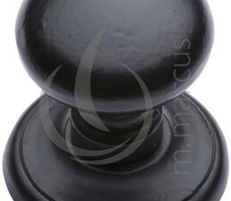 M Marcus Round Centre Door Knob (80Mm Dia Rose), Smooth Black Iron