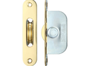 Zoo Hardware Fulton & Bray 1 3/4" Wheel Sash Window Brass Ball Bearing Axle Pulley (Radius Forend), Polished Brass