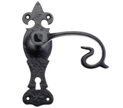 Zoo Hardware Foxcote Foundries Fleur De Lys Door Handles On Backplate, Black Antique (Sold In Pairs)