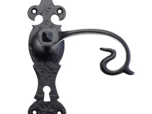 Zoo Hardware Foxcote Foundries Fleur De Lys Door Handles On Backplate, Black Antique (Sold In Pairs)