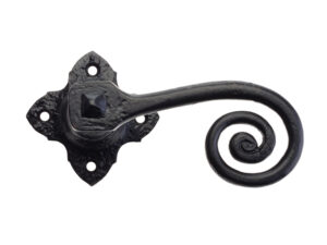 Zoo Hardware Foxcote Foundries Curly Tail Lever On Square Rose, Black Antique (Sold In Pairs)