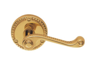 Georgian Door Handles On Round Rose, Polished Brass (Sold In Pairs)