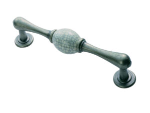 Fingertip Crackle Glaze Porcelain Cabinet Pull Handle (128Mm C/C), Antique Steel With Midnight Crackle