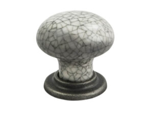 Fingertip Mushroom Pattern Porcelain Cupboard Knob, Midnight Blue Crackle With Antique Steel Base