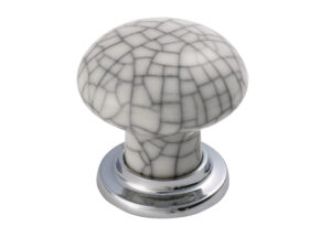 Fingertip Mushroom Pattern Porcelain Cupboard Knob, Midnight Blue Crackle With Polished Chrome Base