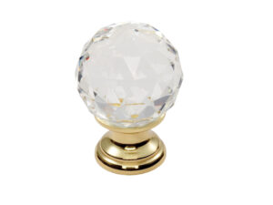 Fingertip Crystal Clear Faceted Cupboard Knob (25Mm, 31Mm, 35Mm Or 40Mm), Polished Brass