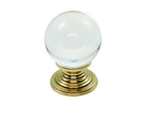 Fingertip Crystal Clear Ball Cupboard Knob (30Mm Or 34Mm), Polished Brass