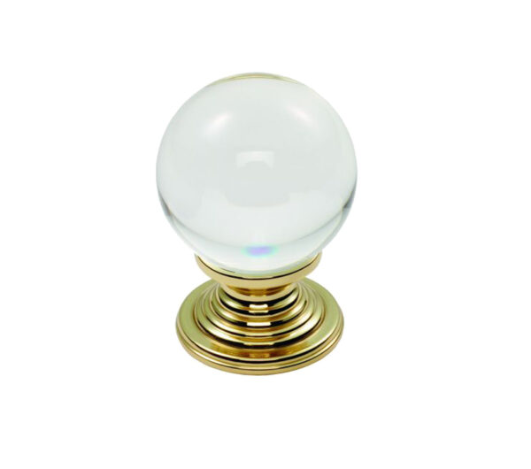 Fingertip Crystal Clear Ball Cupboard Knob (30Mm Or 34Mm), Polished Brass