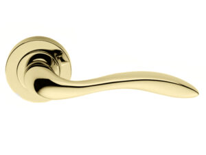 Manital Giava Door Handles On Round Rose, Polished Brass (Sold In Pairs)