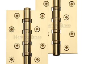 Heritage Brass 4" X 3" Ball Bearing (Steel Pin) Hinges, Polished Brass (Sold In Pairs)