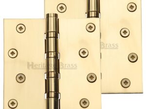 Heritage Brass 4" X 4" Ball Bearing (Steel Pin) Hinges, Polished Brass - (Sold In Pairs)