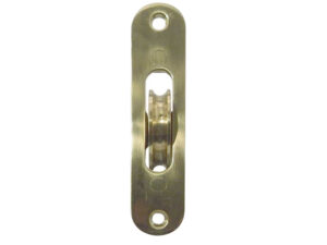 Frelan Hardware Sash Window Radiused Axle Pulley, Polished Brass With Brass Roller