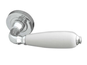 Frelan Hardware Oxford White China Door Handles On Round Rose, Polished Chrome (Sold In Pairs)