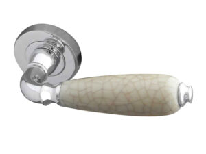 Frelan Hardware Oxford Cream Crackle Glaze China Door Handles On Round Rose, Polished Chrome (Sold In Pairs)