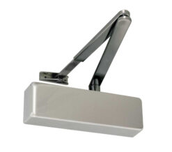 Frelan Hardware Standard Power Size 2-4 Overhead Door Closer With Black Arm, Silver Enamelled