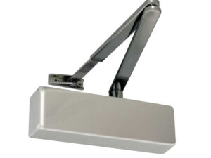 Frelan Hardware Standard Power Size 2-4 Overhead Door Closer With Black Arm, Silver Enamelled