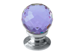 Frelan Hardware Purple Coloured Faceted Glass Cupboard Door Knob, Polished Chrome