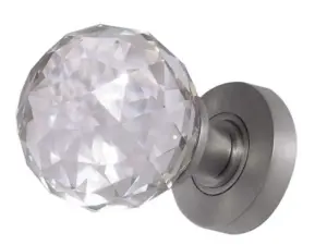 Faceted Glass Mortice Door Knob Satin Chrome