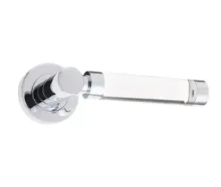 Milo Door Handle On Rose Plain Glass/Polished Chrome