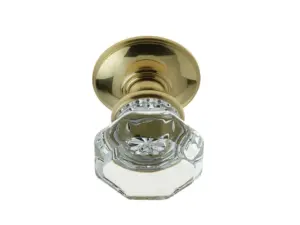 Flower Glass Mortice Door Knob Polished Brass