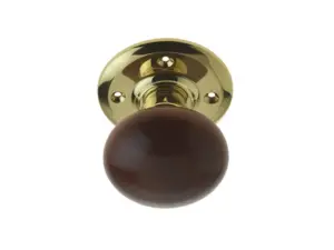 Dark Wood Mortice Door Knob Polished Brass