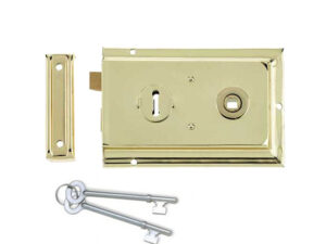 Frelan Hardware Reversible Rim Lock, Electro Brass