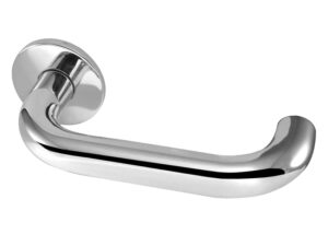 Frelan Hardware Orbit 22Mm Door Handles On Round Rose, Polished Stainless Steel (Sold In Pairs)