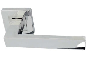 Frelan Hardware Sirius Door Handles On Square Rose, Polished Stainless Steel (Sold In Pairs)