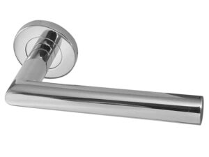 Frelan Hardware Julian Door Handles On Round Rose, Polished Stainless Steel (Sold In Pairs)