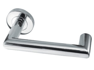 Frelan Hardware Carina Door Handles On Round Rose, Polished Stainless Steel (Sold In Pairs)