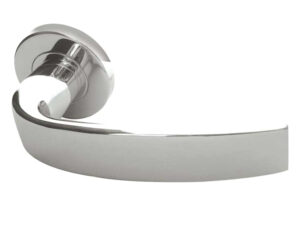 Frelan Hardware Nebula Door Handles On Round Rose, Polished Stainless Steel (Sold In Pairs)