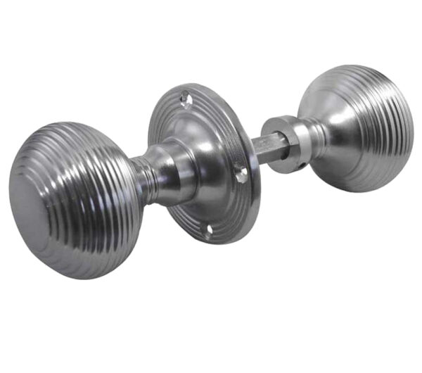 Reeded Rim Door Knob Satin Chrome