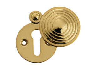 Frelan Hardware Standard Profile Reeded Covered Escutcheon, Polished Brass