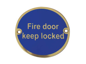 Frelan Hardware Fire Door Keep Locked Sign (75Mm Diameter), Polished Brass