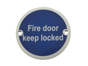 Frelan Hardware Fire Door Keep Locked Sign (75Mm Diameter), Satin Aluminium