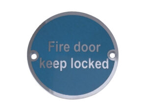 Frelan Hardware Fire Door Keep Locked Sign (75Mm Diameter), Satin Stainless Steel