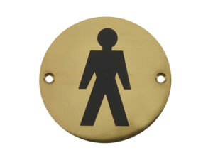 Frelan Hardware Male Pictogram Sign (75Mm Diameter), Polished Brass