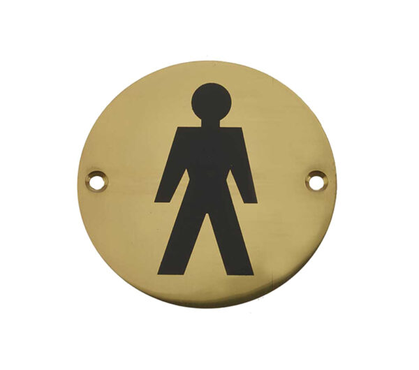 Frelan Hardware Male Pictogram Sign (75Mm Diameter), Polished Brass