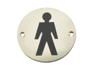 Frelan Hardware Male Pictogram Sign (75Mm Diameter), Polished Stainless Steel