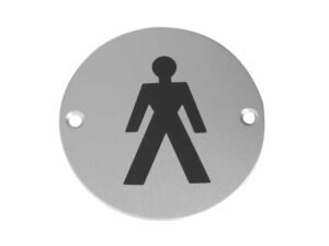 Frelan Hardware Male Pictogram Sign (75Mm Diameter), Satin Aluminium