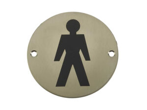 Frelan Hardware Male Pictogram Sign (75Mm Diameter), Satin Stainless Steel