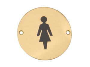 Frelan Hardware Female Pictogram Sign (75Mm Diameter), Polished Brass