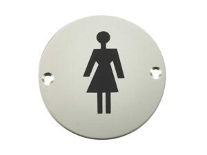 Frelan Hardware Female Pictogram Sign (75Mm Diameter), Polished Stainless Steel