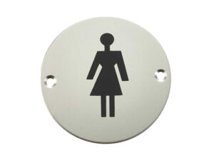 Frelan Hardware Female Pictogram Sign (75Mm Diameter), Satin Aluminium